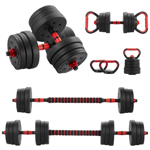 TEENO Kit Haltères Musculation 6-en-1, 20 kg, Comprend des kettlebells, des haltères, des barres et des supports pour pompes, adaptés à la remise en forme...
