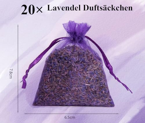 20 Stück Lavendel Duftsäckchen für Kleiderschränke, Lavendelsäckchen mit duftendem Lavendel als Duftsäckchen Echter Getrocknetem Lavendelsäckchen, Kleidermotten Bekämpfen, Mottenschutz für Schrank
