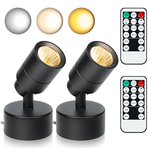 Image of 2 Pack LED Spotlights Indoor, 5W Plants Uplighting with Remote Control Dimmable & Timer, Uplights Indoor Floor Spot Lights for Picture, Artwork, Accent Stick on Wall Light with 5.9 FT Plug Cord