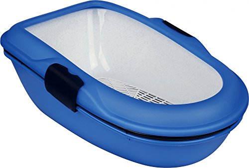 Trixie Bandeja Higiénica Arenero Gatos - Bandeja Sanitaria Gatera Arenero WC Gato Caja De Arena con Borde Berto 39 x 22 x 59 cm Azul