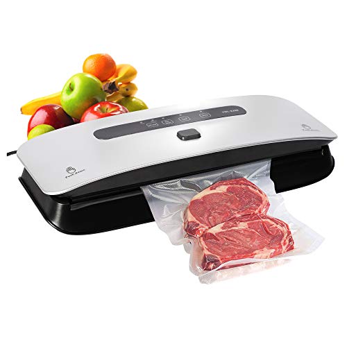 LUCKYERMORE Food Vacuum Sealer Machine Strong Suction Power Dry and Moist Mode Starter Kit for Food Preservation and Sous Vide, Compact and Lightweight, 10 Vacuum Sealer Bags 1 Roll and 1 Sealing Ring Included