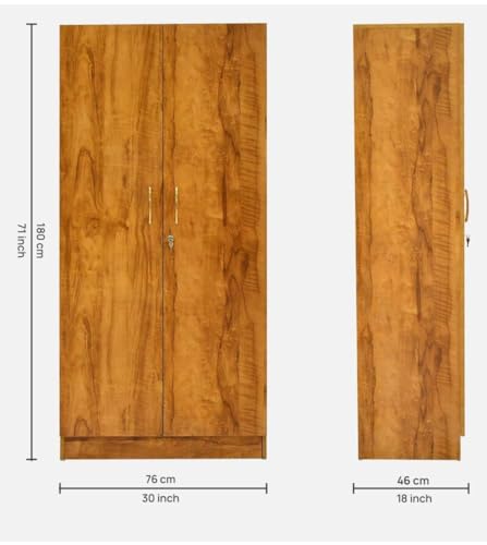 Image of CASPIAN Engineered Wood 2 Door Wardrobe (Brazilian Teak) | Pre Assembled Home Furniture | Cupboard /Almirah for Office & Home Bedroom Clothes Storage Organizer with Hanging Space & 3 Shelves