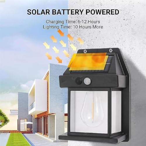 Solar Wall Lights Outdoor Pack of 2 Wireless Motion Sensor Lanterns with 3 Lighting Modes and IP65 Waterproof, Exterior Spotlight Fixtures for Garden Yard Patio Fence Outside Decorative