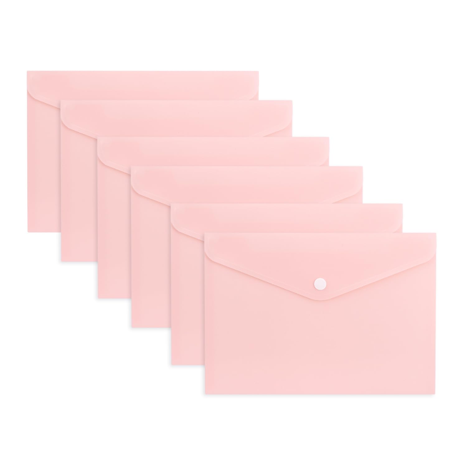 Pack of 24 A5 Light Pastel Pink Soft Touch Plastic Document Wallets with Button Closure