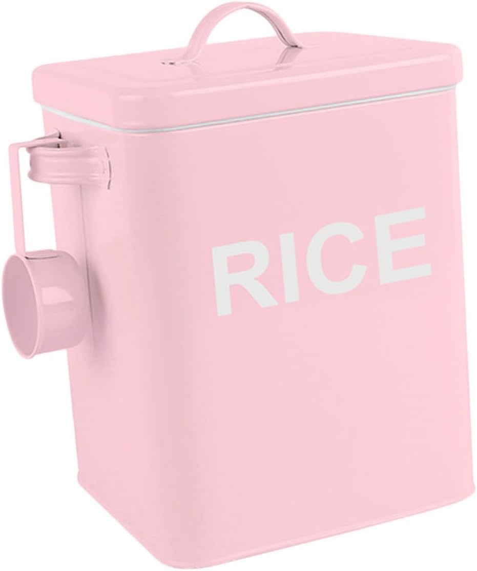 Lurrose Pet Food Storage Container Cat Food Sealing Box Iron Grain Barrel with Airtight Lid and Measuring Scoop