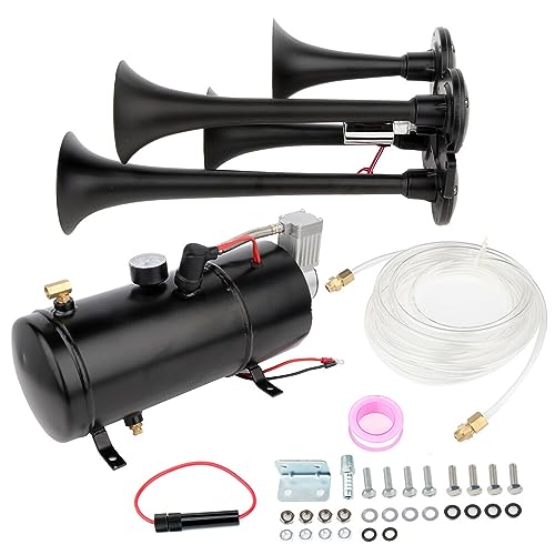 STAYTOP Air Horn Kit 12V 150db Super Loud 4 Trumpet Train Car Air Horn 150 PSI Air Compressor Air Tank System Kit for 12V Trucks Cars Boats Vans