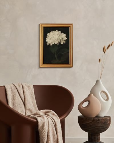 Image of HUARCEY Gold Framed Vintage Wall Art: White Hydrangea by James Stuart Parker (12 inchx16 inch) for Living Room, Bedroom, Kitchen & Office