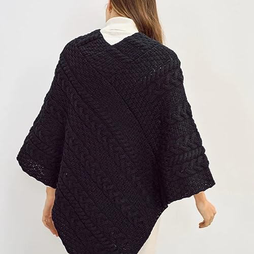 Image of Aran Woollen Mills Ladies Cable Knit Poncho With Buttons