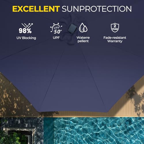 Image of Tempera Patio Market Outdoor Table Umbrella with Auto Tilt and Crank, Large Sun Umbrella with Sturdy Pole & Fade Resistant Canopy, Easy to Set