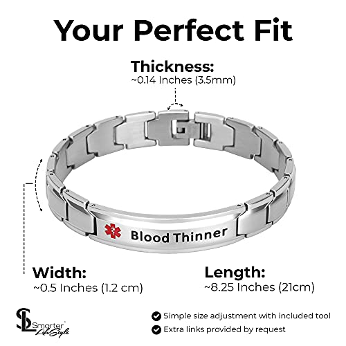 Smarter Lifestyle Elegant Medical Alert Bracelets For Men, Surgical Grade Steel Medical Id Bracelets For Men, Medical Bracelets For Men (Blood Thinner Bracelet) #TOP3