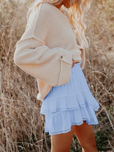 Image of Aoudery Flowy Shorts for Women Casual Boho Ruffle Tiered Skorts High Waist Mini Skirts Golf Tennis Crochet Shorts