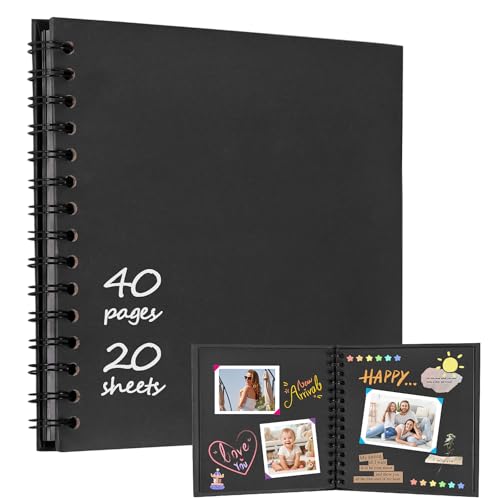Szaboviktoria Álbum fotográfico 20,5 x 20,5 cm, scrapbook, 20 folhas (40 páginas) de papel preto vazio, utilizável para álbum familiar, lembranças de casamento, álbum de fotos para colar e escrever