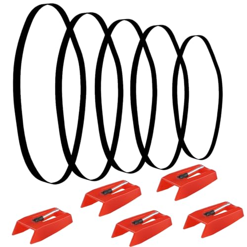 5 Pack Turntable Replacement Needle with Turntable Needles (Red),5 Pieces Turntable Belt Turntable Belts,Record Player Belt,Turntable Belt Replacement
