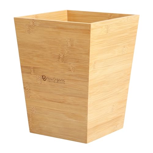 Image of Now Organic Brand premium Natural Plastic free Bamboo Dustbin /Trash, Garbage bin waste Container for Bathroom | Room | Kitchen | Office | Small