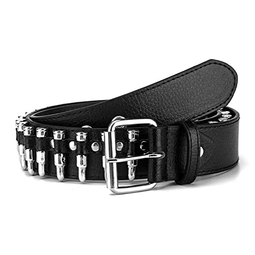 Bullet Studded Belt for Women Men - Y2K Punk Silver Metal Grommet Leather Hip Hop Rivet for Jeans Pants4