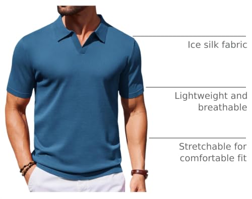 Image of COOFANDY Men's V Neck Short Sleeve Stretch Knit Polo Shirt