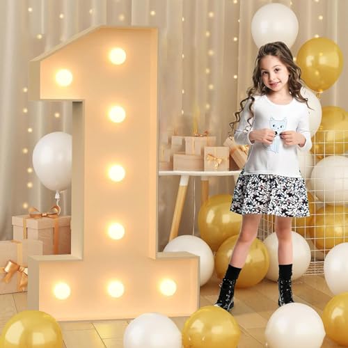 120 cm - 4 pies de gigante LED Números iluminados 1, Letrero de carpa mosaico iluminado, lámparas de números LED para el día de San Valentín, cumpleaños, Navidad, año nuevo