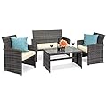 Best Choice Products 4-Piece Outdoor Wicker Patio Conversation Furniture Set for Backyard w/Coffee Table, Seat Cushions - Gray/Cream
