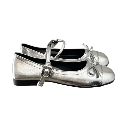 Mary Jane - Zapatos de tacón bajo para mujer, zapatos de noche elegantes, antideslizantes, para mujer, suaves y cerrados, plata, 38 EU
