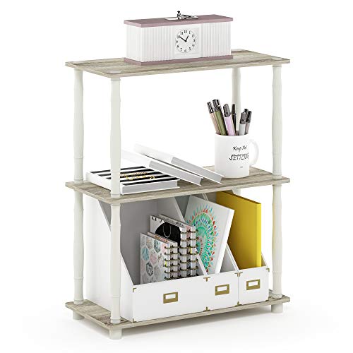 Image of Furinno Turn-N-Tube 3-Tier Compact Multipurpose Shelf Display Rack with Classic Tube, Sonoma Oak /White