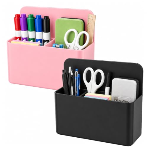 Suporte magnético para caneta, 2 peças de suporte de marcador apagável a seco para quadro branco, estojo de armazenamento magnético preto e rosa, organizador de geladeira, acessórios de armário para