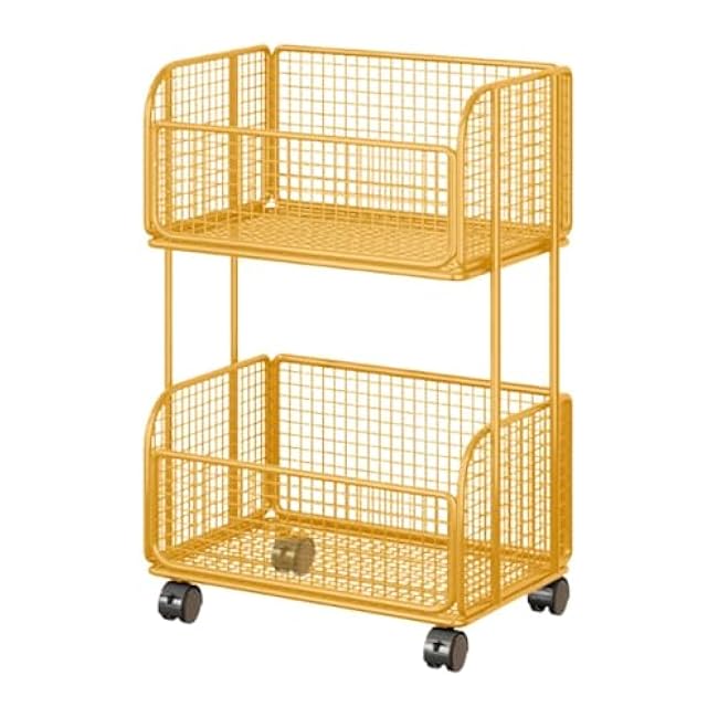 Vegetable Storage Rack Cart with Wheels Iron Utility Kitchen Storage Cart Fruit Basket for Kitchen for Snacks- Gold-7zSown9E