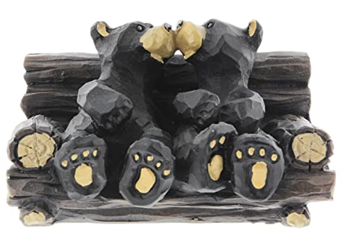 The Bridge Black Bears Kissing on a Log Bench Cute Cabin Figurine - Sweet Couples Black Bear Figure - Great Gift for Someone Special - Anniversary