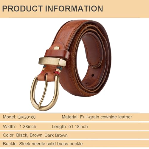 Mens Brown Leather Belt Top-Grain Cowhide Distressed Classic Buckle Leather Belts for Jeans3
