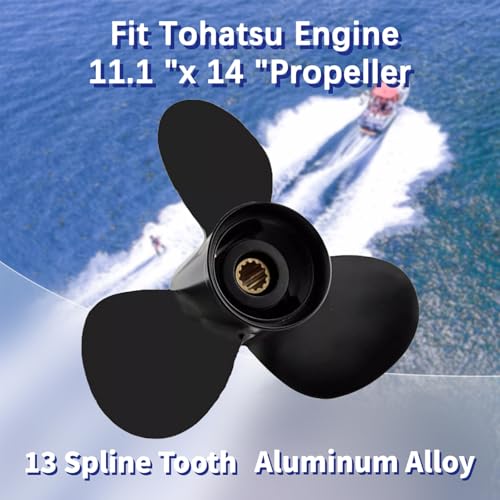 Image of 11.1x14 Aluminum Boat Outboard Propeller for Tohatsu Nissan Engines 35-50HP, 13 Spline Tooth, RH, fit Tohatsu Nissan 35HP 40HP 50HP