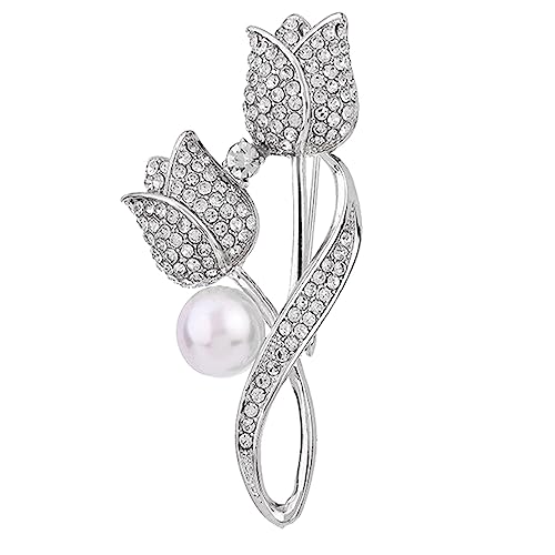 Image of Crystal Pearl Flower Brooches Pins Fashion Beautiful Created Rhinestone Floral Brooch Good Idea for Party Dance Wedding Banquet for Elegant Women Girl