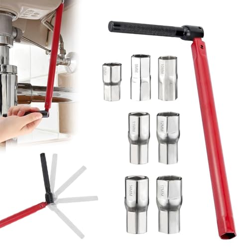 Jonuin Tap Spanner, Adjustable Box Spanners for Taps, Faucet Installation Tool with 8pcs 8-17mm Nut Set, Multifunctional Faucet Wrench Socket for Home Bath Basin, Kitchen, Sink