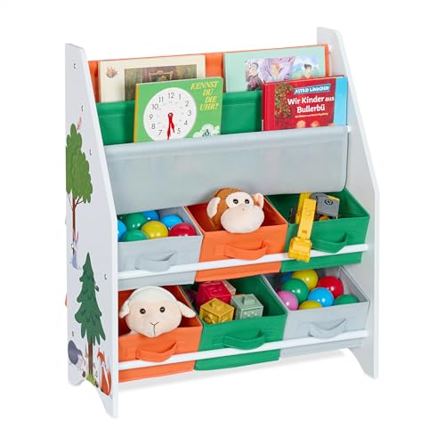 Relaxdays Scaffale per Bambini, Mobile Libreria con 6 Box Porta