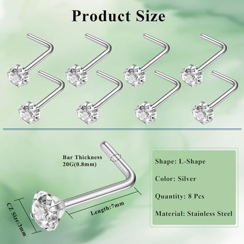 Aisoso Nose Rings, Titanium Steel Nose Piercings Stud Jewelry for Women Men Cubic Zirconia Imitation Diamond2