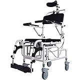 4-In-1 Shower Commode Wheelchairs, Multifunction Tilt-in-Space Chair Shower Mobile Chair, Flip-Up Arm And Foot Rests, Adjustable Height Padded and Headrest, for Handicapped and Elderly