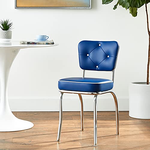 Richardson Seating Chrome Diner Chair With Button Tufted Back And 2" Box Seat, Null, Metal, Royal Blue #TOP1