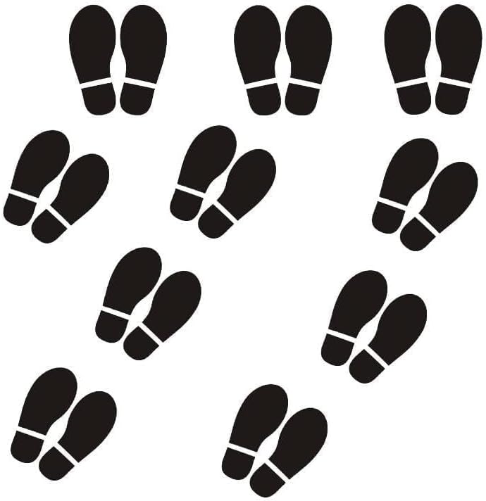 10ペア ソーシャルディスタンス ステッカー あしあと シール 床用シール 足跡 足型 フットプリント &hellip; (Black)