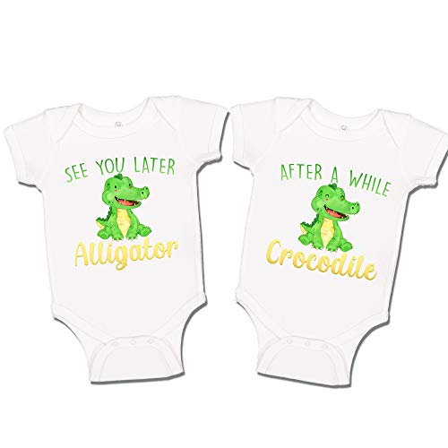 See You Later Alligator Baby Bodysuit/Toddler T-Shirt Matching Set for Twins Siblings Or Cousins