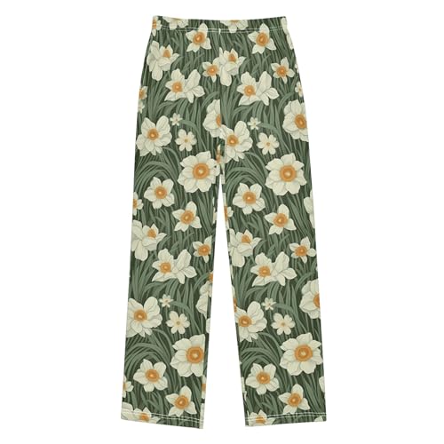 Flowers Long Pajama Pants Elastic Waist PJ Bottoms with Pockets S A1114482