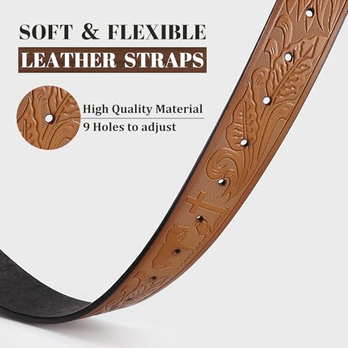 Cowboy Cowgirl Belt Embossed Leather Belt - Country Belt for Men Women2