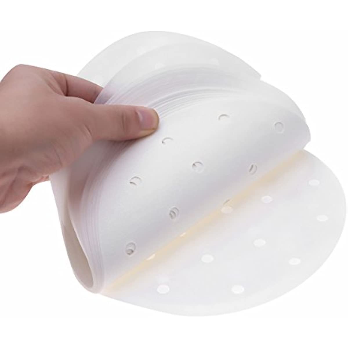 HAOSHICS 100PCS Round Disposable Perforated Parchment Bamboo Steamer Paper Liners for Air Fryer, Steaming Basket, Cake Baking, Cheesecakes, Dutch Oven, Tortilla Press (10.23in)