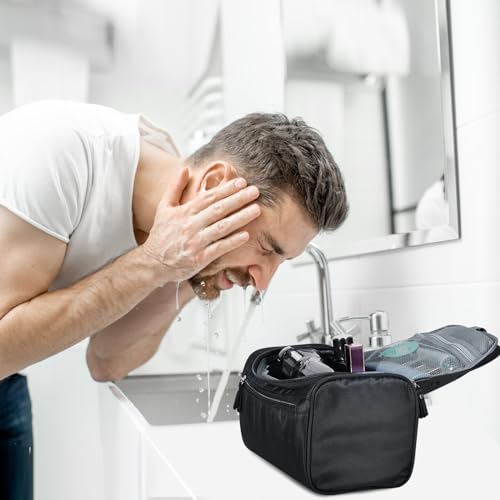 Hanging Toiletry Bag for Women and Men Traveling Makeup Large Capacity Cosmetics Portable Dopp Kit Storage Organizer Bag with Hanging Hook for Toiletries Brushes Shaving Tools (Black)4