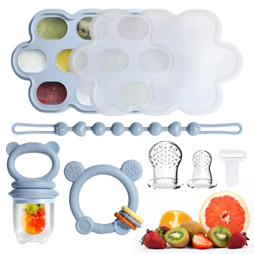 Image of Catvegue Baby Feeding Sets: Baby Fruit Food Feeder & Breastmilk Popsicle Molds for Teething Relief, BPA-Free Silicone Pouch & Nipple, Safely Introduce Solids, Teether Toys for Babies 3-6 6-12 Months