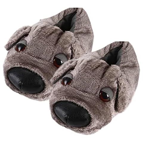 eBoutik - Puppy Dog 3D Novelty Plush Indoor's Soft Slippers - Extremely Comfortable - Perfect for Valentines & Birthdays - Great for Funny Joke Gifts (Grey) Cover
