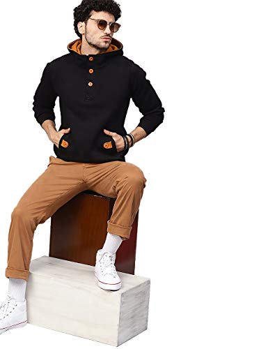 Image of EYEBOGLER Cotton Blend Mens Full Sleeves Hooded Neck With Pockets Solid Sweatshirt