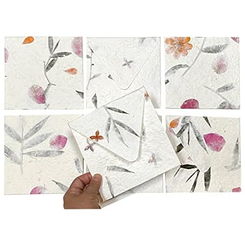 Sunne Tropical 10 Handmade Envelopes Assortment Real Pressed Flower Inclusion Handmade Mulberry Paper envelope (15x15cm) Cover