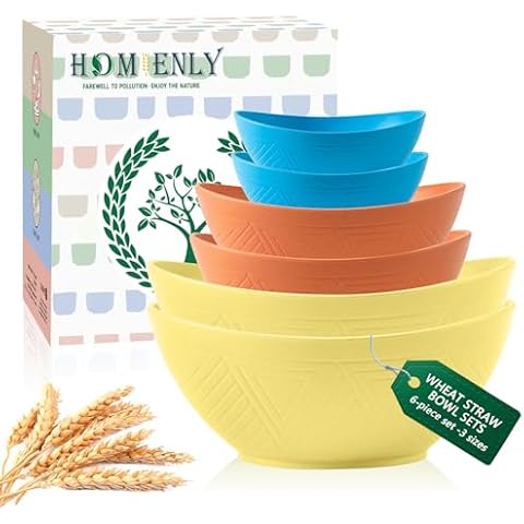 Homienly Wheat Straw Mixing Bowls Set of 6 with 3 Size, Stackable Nesting Bowls Set,Unbreakable Bowls for Kitchen, Picnic, Microwave and Dishwasher Safe Bowls for Salad,Cereal,Snack(Shoreline Color) Cover