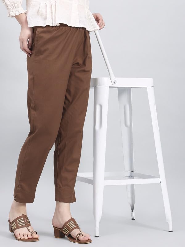 Image of GO COLORS Solid Soft Cotton Printed Pencil Pant for Women | Breathable, Side Pocket