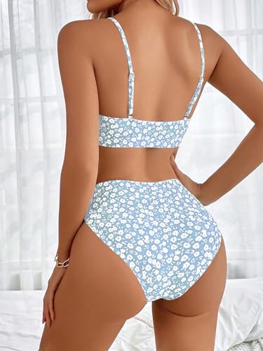SweatyRocks Women's 2 Piece Bikini Set Ditsy Floral Print High Cut Bathing Suit Beachwear2