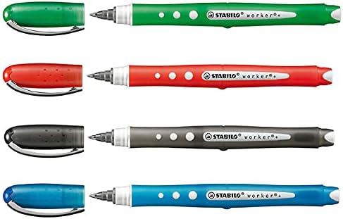 Stabilo Worker Colorful Rollerball Pen Medium 0.8mm Tip 0.5mm Line [Pack of 4]