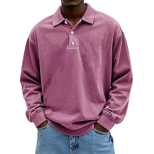 Washed Polo Shirts for Men Big and Tall Long Sleeve Tshirts Casual Pullover | Retro, Collared, Drop Shoulder, Distressed, Breathable, Athletic Tshirts, Classic Shirts, Athleisure, Fall Winter Clothes - image 1